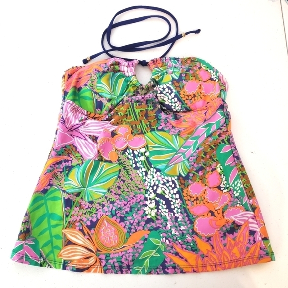 Trina Turk Small Tankini Halter Top Tropical Floral Tie neck beach‎ - Picture 1 of 7